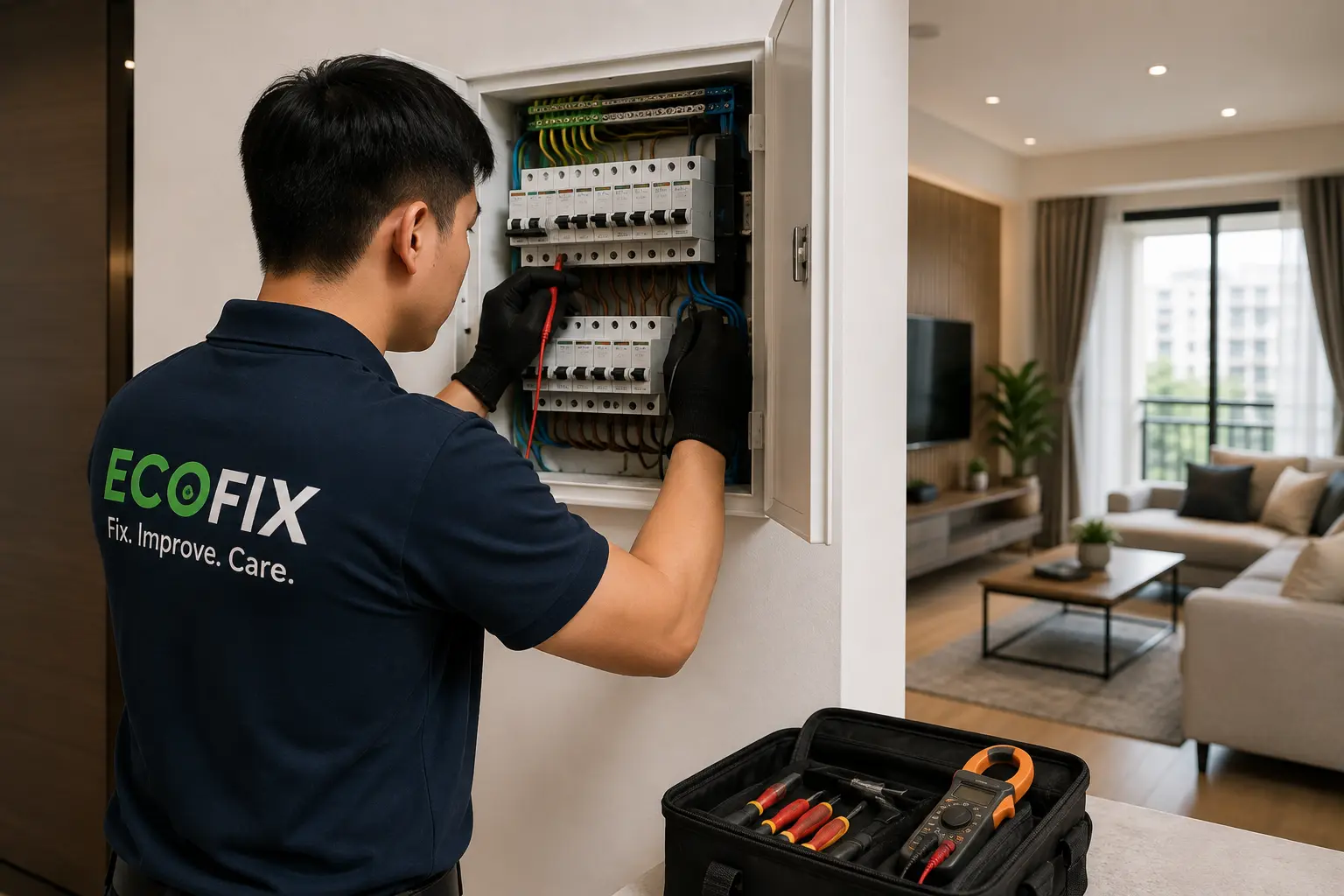 Electrician providing electrical services for a home in Singapore