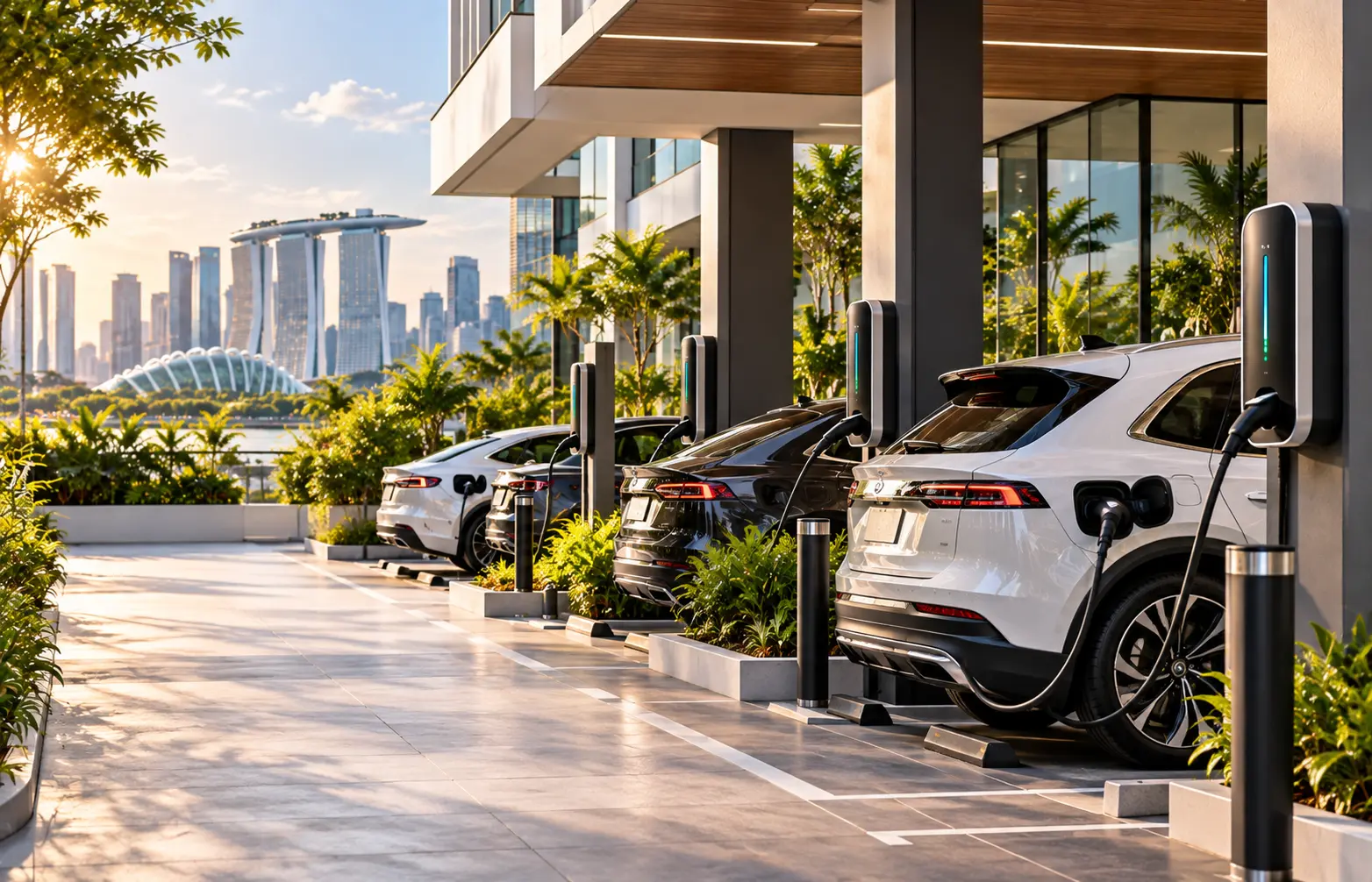 Commercial EV charging stations installed at a workplace in Singapore