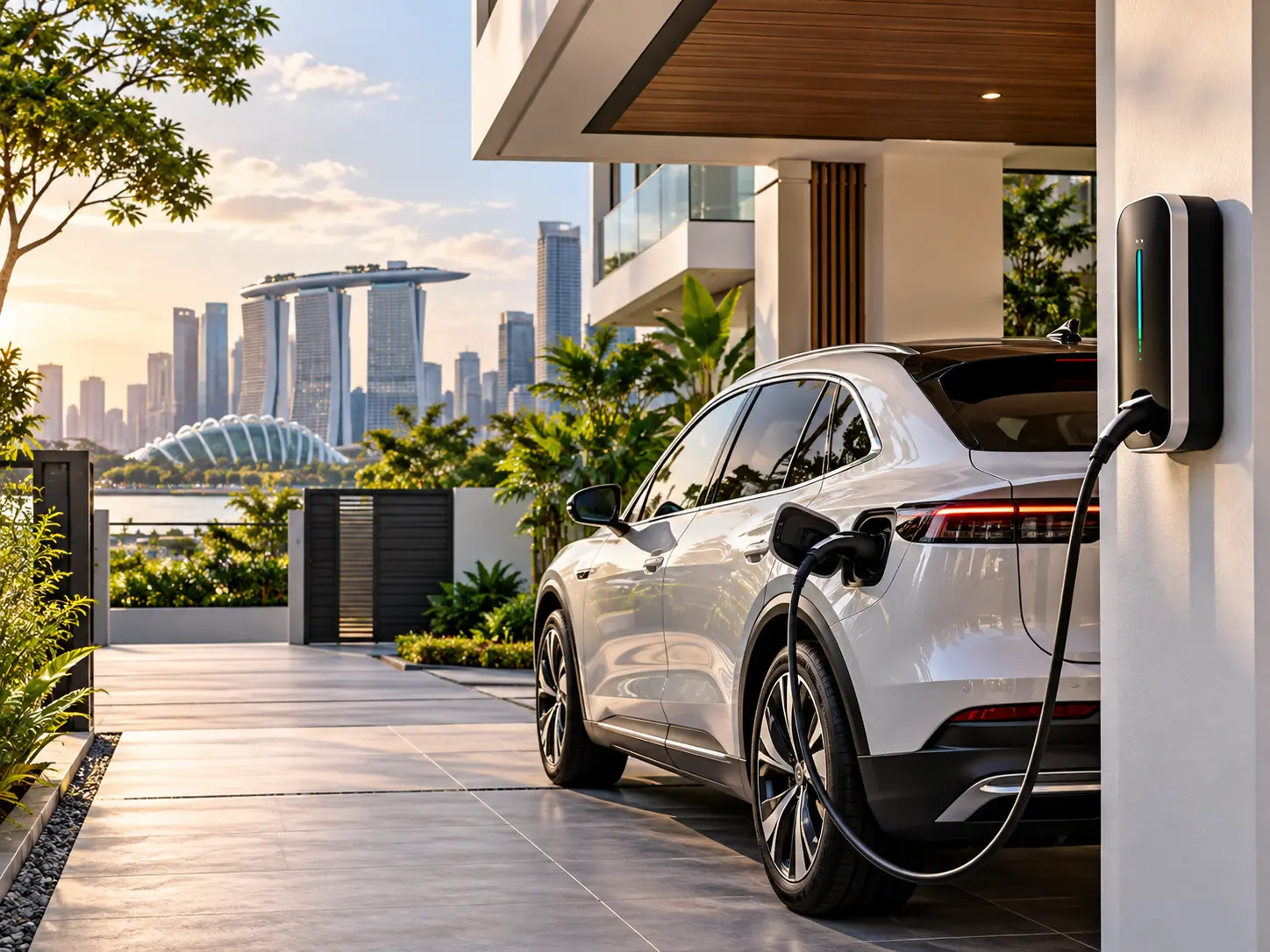 EV charger installation at a modern property in Singapore