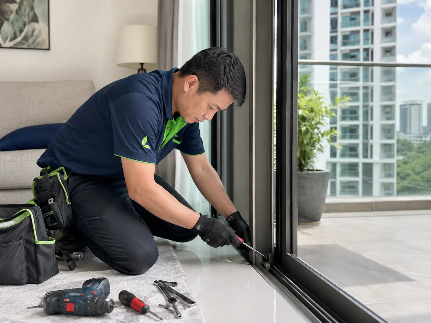 Sliding door repair project by EcoFix in Singapore