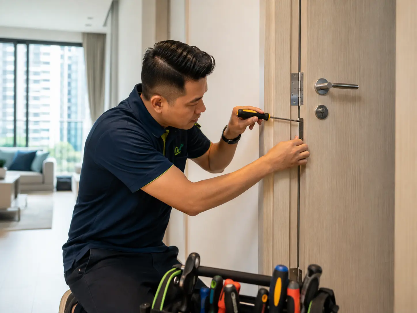 Door hinge replacement and alignment repair by EcoFix Singapore