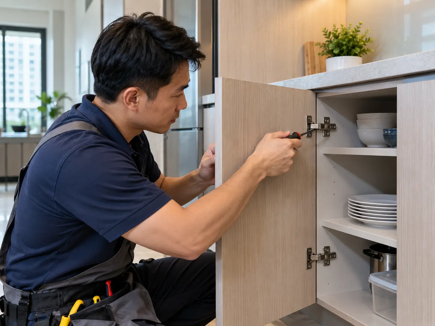 Cabinet hinge adjustment and repair by EcoFix Singapore