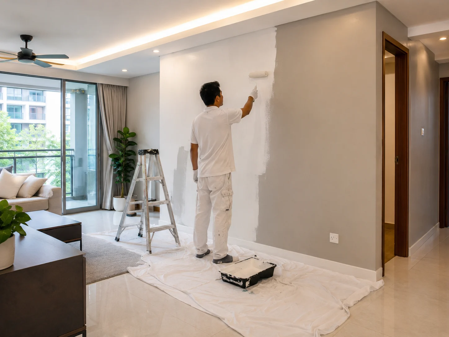 Interior wall repainting project by EcoFix in Singapore
