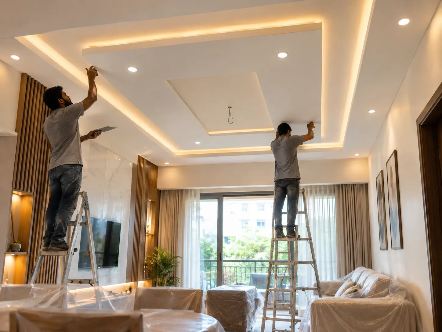 Residential false ceiling installation project by EcoFix Singapore