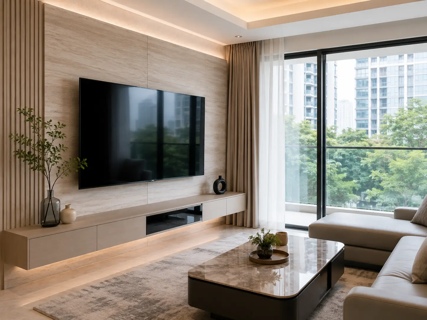 Living room TV wall mounting project by EcoFix in Singapore