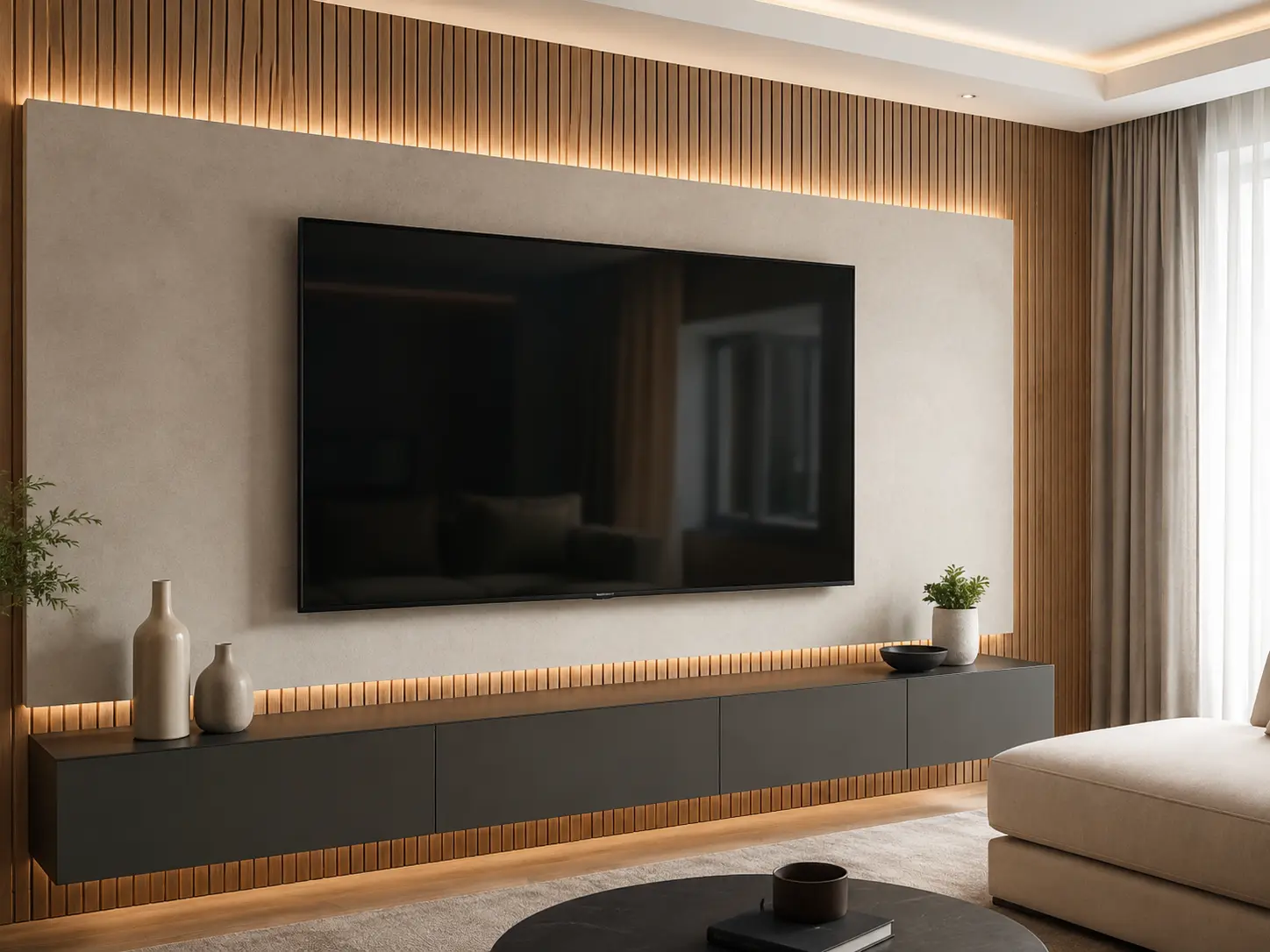 Large screen TV wall mounting installation by EcoFix Singapore