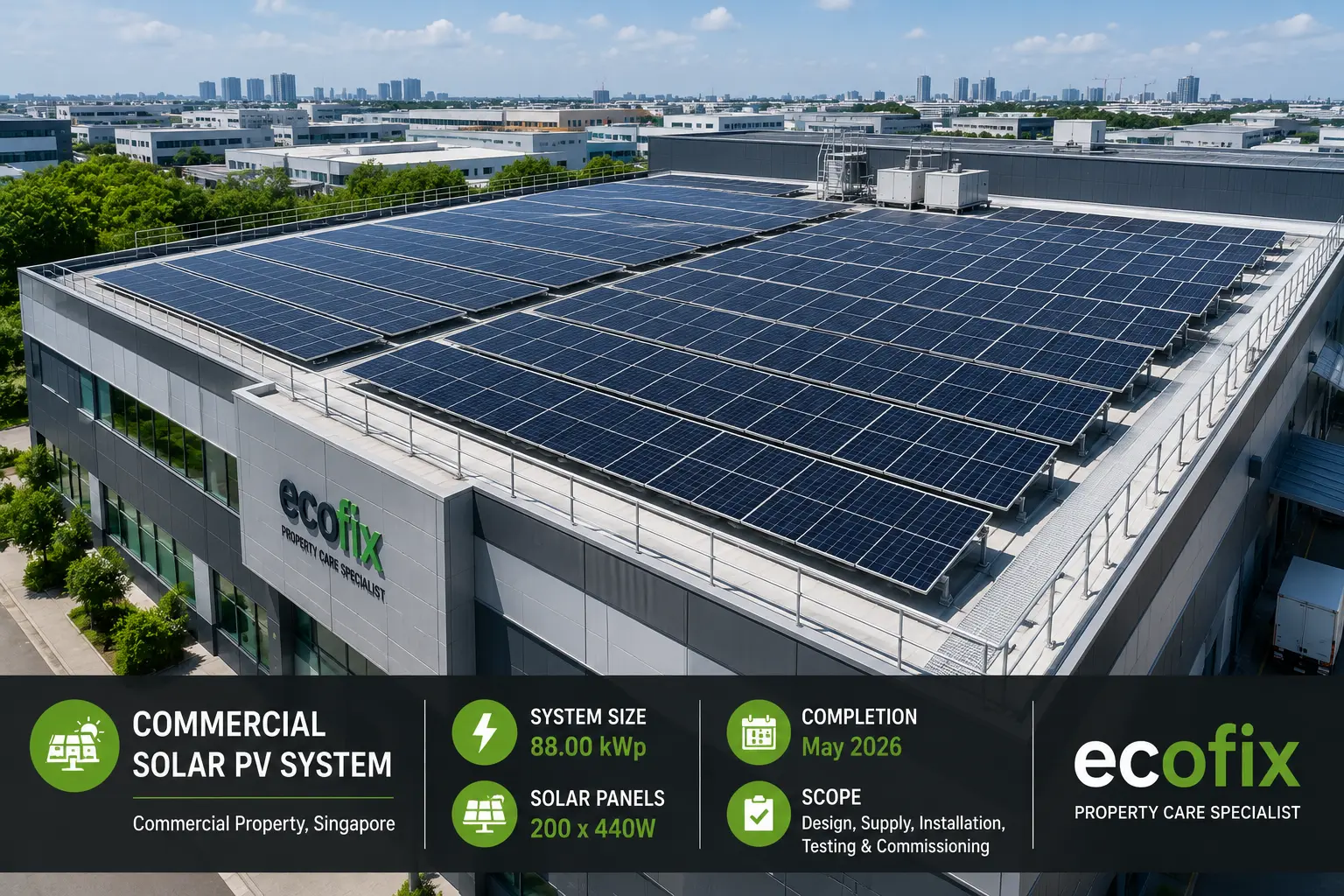 Commercial rooftop solar PV installation in Singapore