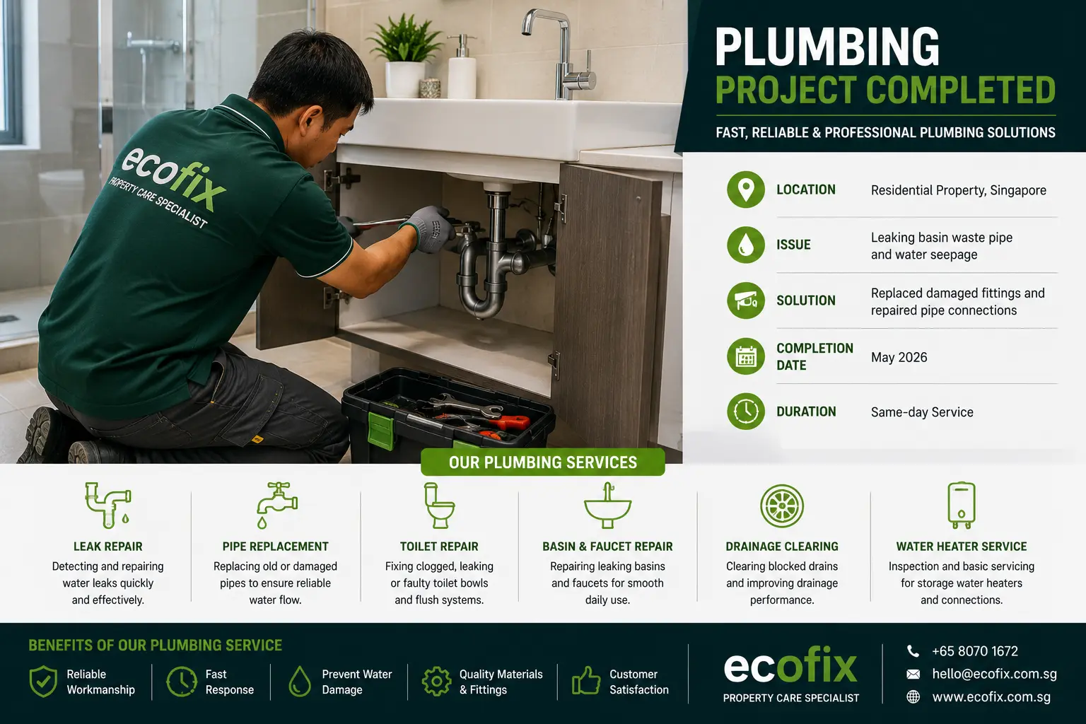 Residential plumbing repair under a sink